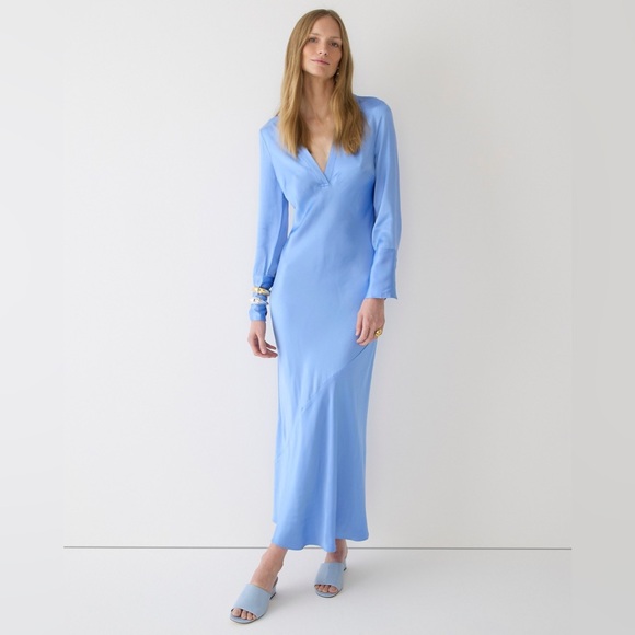 J.Crew Limited-edition maxi collared slip dress in shiny crepe - Picture 3 of 8